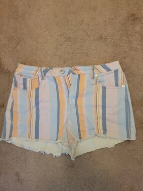 wild fable Pastel Striped High-Rise Jean Shorts in Blue, Peach & Cream